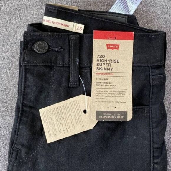NEW Levi's 720 High Rise Super Skinny Jeans Black Hyperstretch 25x32 - Picture 5 of 9